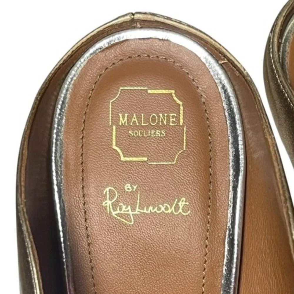 Malone Souliers Maureen Stilettos Gold Silver Leather Mules Size 40 / US 10